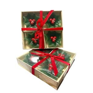 Boxed Set Floating Holiday Votive Candles Christmas Holly & Berries TAG '99 Lot